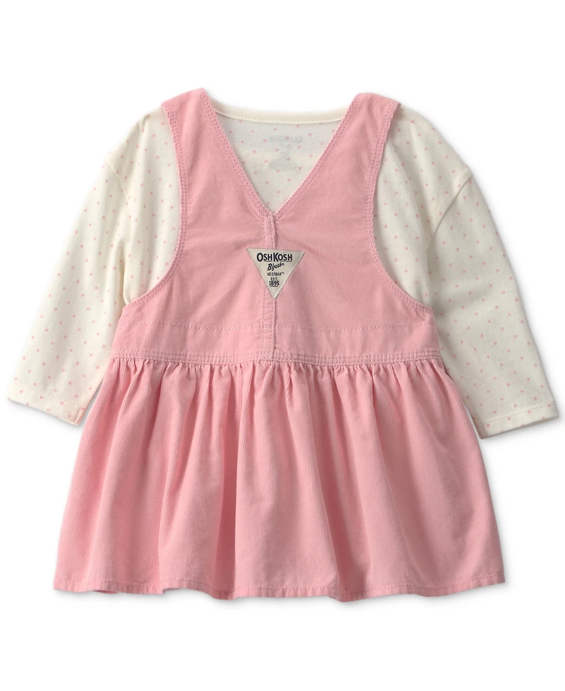 Osh Kosh Baby Girls' Long-Sleeve Polka-Dot Corduroy Top and Overalls Set