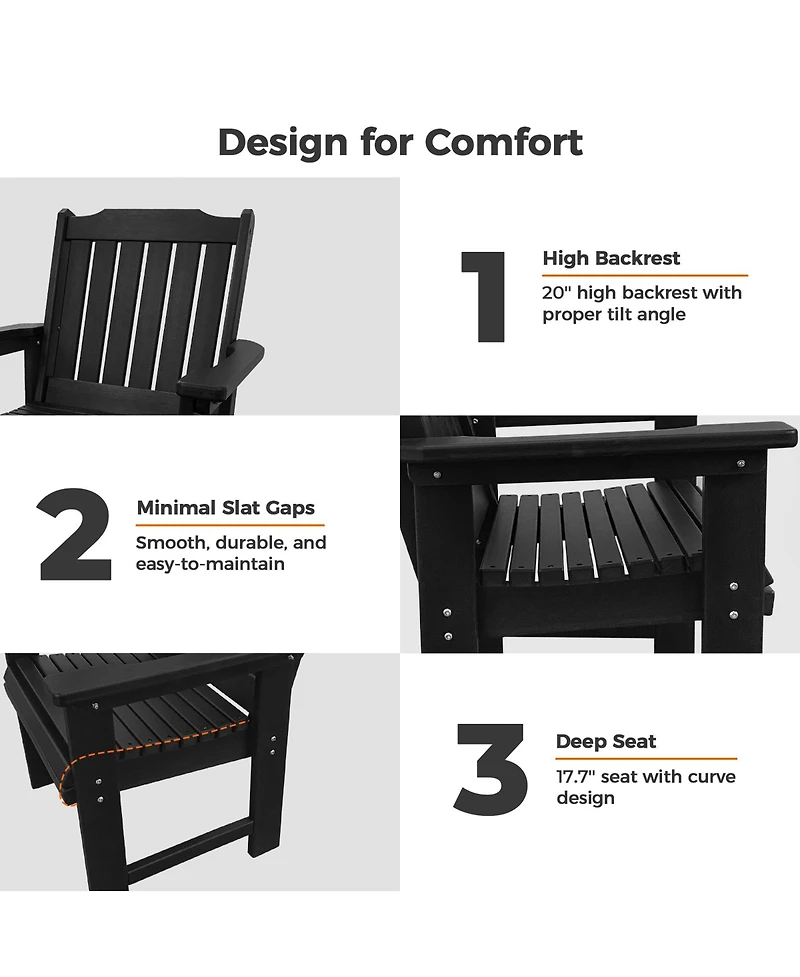 Hdpe All-Weather Outdoor Patio Dining Chair, Heavy-Duty Garden Backyard Armchair with Stainless Steel Hardware
