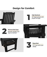 Hdpe All-Weather Outdoor Patio Dining Chair, Heavy-Duty Garden Backyard Armchair with Stainless Steel Hardware