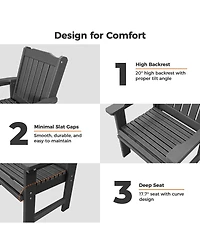 Hdpe All-Weather Outdoor Patio Dining Chair, Heavy-Duty Garden Backyard Armchair with Stainless Steel Hardware, Grey