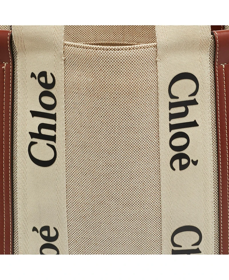 Pre-Owned Chloe Woody Medium Canvas and Leather Tote Bag