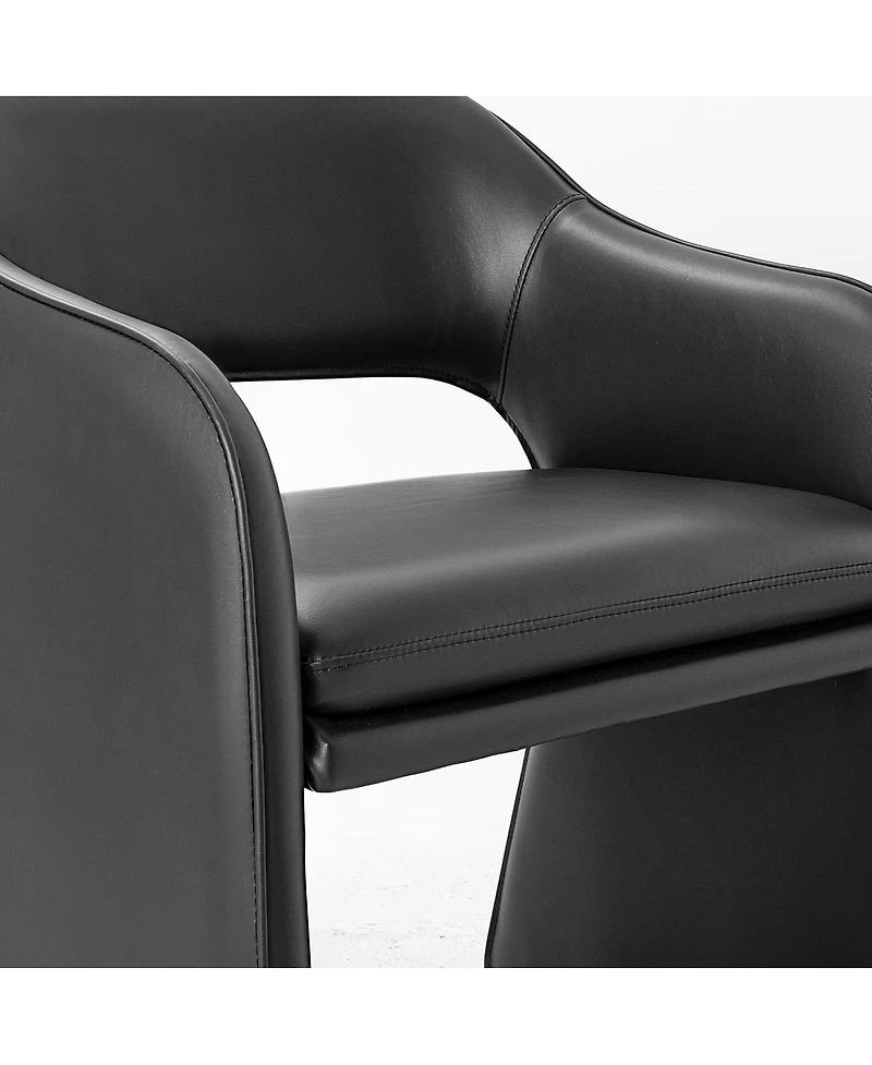 Maison Boucle Modern Faux Leather Dining Armchairs Set of 2, Upholstered Chairs, Open Back Design, Curved Armrests