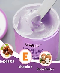 Lovery Lavender and Lilac Scented Whipped Body Butter, Bath and Body Care Cream, 6 oz