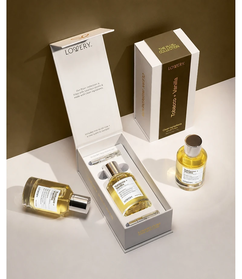 LoveryPlus Tobacco + Vanilla Eau de Parfum 3pc Gift Set - 3.4fl oz Perfume Gift Set with Mini Perfume and Free Gift Sample