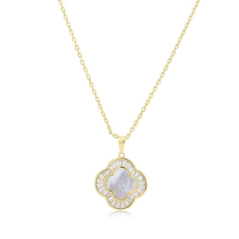 The Lovery Large Mother of Pearl Cz Clover Necklace 14K Gold-Plated Sterling Silver