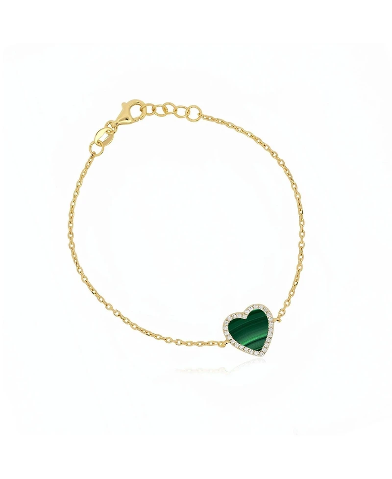 The Lovery Large Malachite Cz Halo Single Heart Bracelet 14K Gold-Plated Sterling Silver