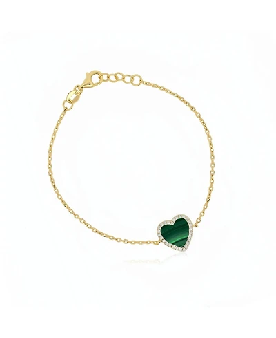 The Lovery Large Malachite Cz Halo Single Heart Bracelet 14K Gold-Plated Sterling Silver