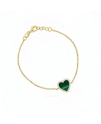 The Lovery Large Malachite Cz Halo Single Heart Bracelet 14K Gold-Plated Sterling Silver