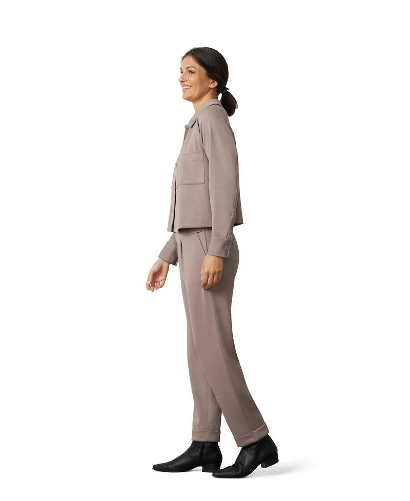 Cable & Gauge Women's Rib Knit Lounge Button-Down Shacket and Pull-On Pants Set