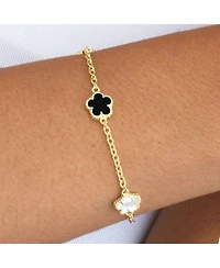 The Lovery Mother of Pearl and Onyx Spring Flower Bracelet 14K Gold-Plated Sterling Silver