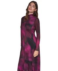 Dkny Women's Exposed Seam Printed Long Sleeves Dress