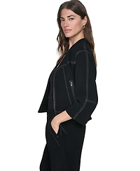 Dkny Women's 3/4-Sleeve Contrast-Stitch Cropped Jacket