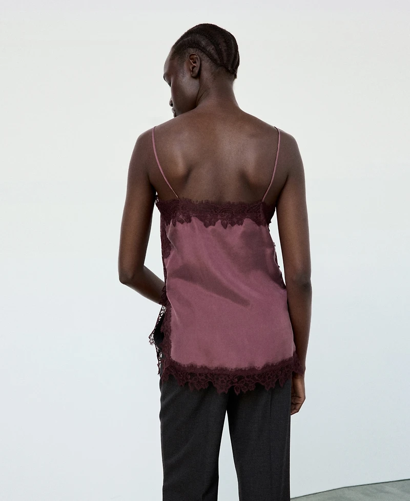 Mango Women's Square-Neck Sleeveless Lace-Trim Camisole