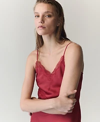 Mango Women's Satin Lace V-Neck Midi Dress