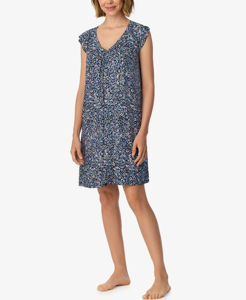 Ellen Tracy Women's Flutter-Raglan V-Neckline Floral-Print Chemise