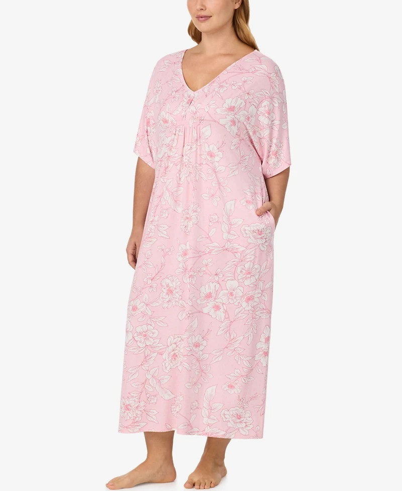 Ellen Tracy Plus V-Neck Long Jersey-Knit Tunic Nightgown