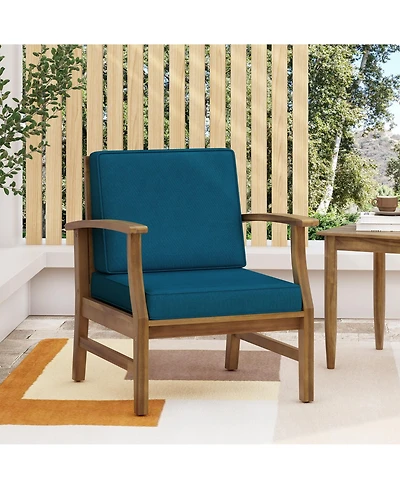 Rainsken Outdoor Accent Chair, Acacia Wood Patio Chair with Thick Cushions and Slat Panel Design, Weather Resistance for Backyard Poolside