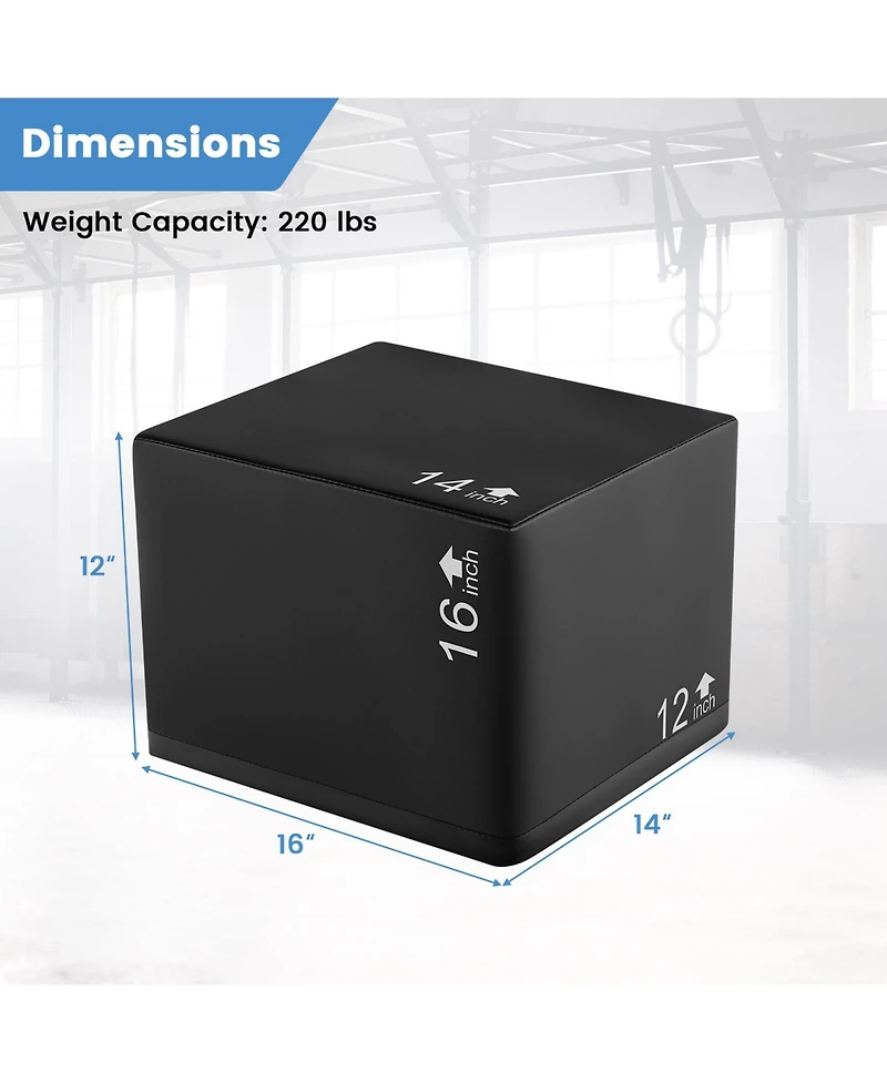 Glintex Foam Plyo Box, 3 Heights in One, 16 x 14 x 12 in, Holds 220 lbs