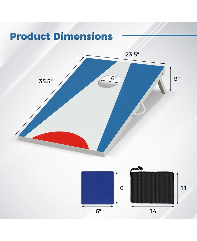 Cornhole Board Set, 3 x 2 ft with 8 Bean Bags and Folding Legs.