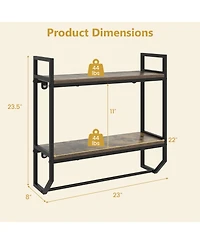 Gymax 2-Tier Floating Shelving Wall-Mounted Shelf with Hanging Rod Expansion Screws