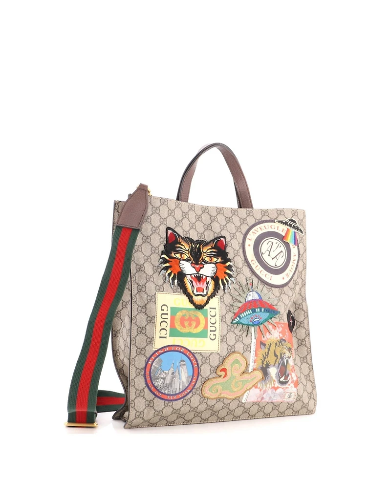 Pre-Owned Gucci North South Courrier Convertible Soft Open Tote Gg Coated Canvas with Applique
