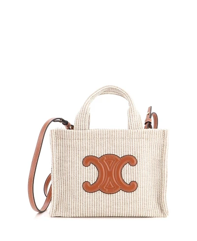 Pre-Owned Celine Small Cabas Thais Tote Triomphe Striped Canvas