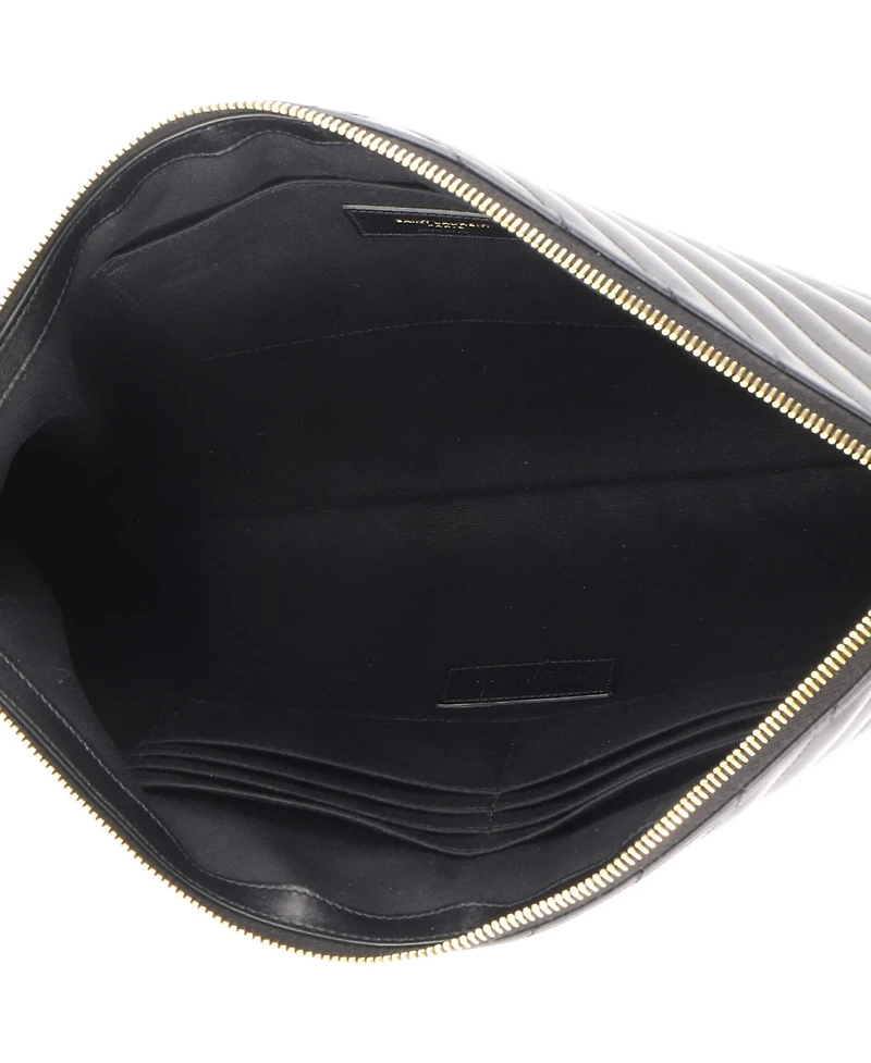 Pre-Owned Saint Laurent Large Classic Monogram Wristlet Pouch Matelasse Chevron Leather