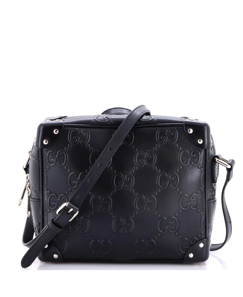 Pre-Owned Gucci Square Shoulder Bag Gg Embossed Perforated Leather