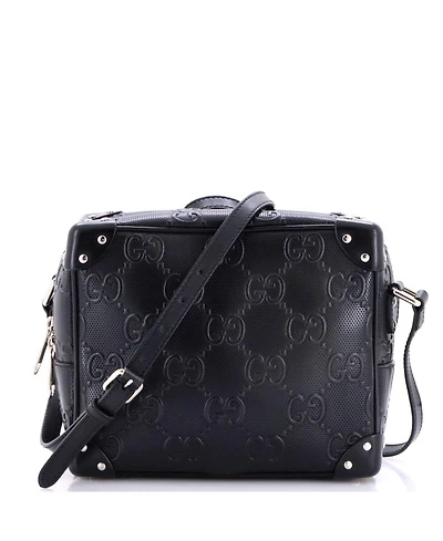 Pre-Owned Gucci Square Shoulder Bag Gg Embossed Perforated Leather