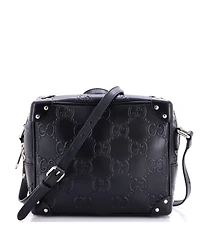 Pre-Owned Gucci Square Shoulder Bag Gg Embossed Perforated Leather