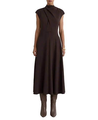Reiss Women's Alma High-Neck Pleat-Detail Midi Dress