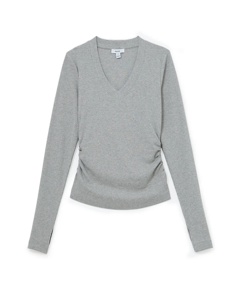 Reiss Women's Sandrine Cotton-Stretch V-Neck Ruched Top