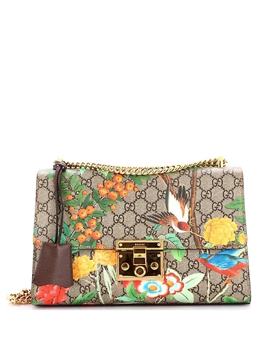 Pre-Owned Gucci Medium Padlock Shoulder Bag Tian Print Gg Coated Canvas