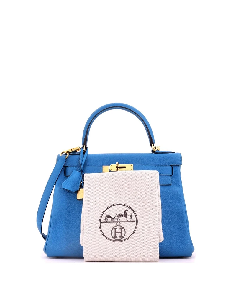 Pre-Owned Hermes Kelly 28 Handbag Blue Togo with Gold Hardware