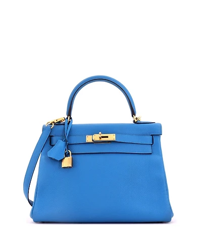 Pre-Owned Hermes Kelly 28 Handbag Blue Togo with Gold Hardware