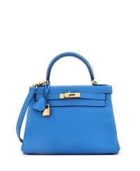 Pre-Owned Hermes Kelly 28 Handbag Blue Togo with Gold Hardware