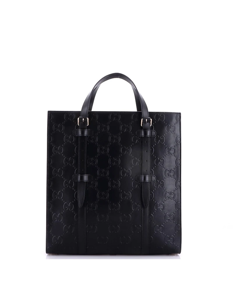 Pre-Owned Gucci Medium Tote Bag Gg Embossed Perforated Leather