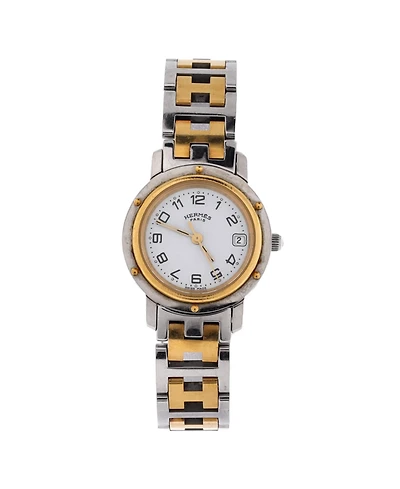 Pre-Owned Hermes Clipper Quartz Watch in Stainless Steel with Plated Metal 24mm