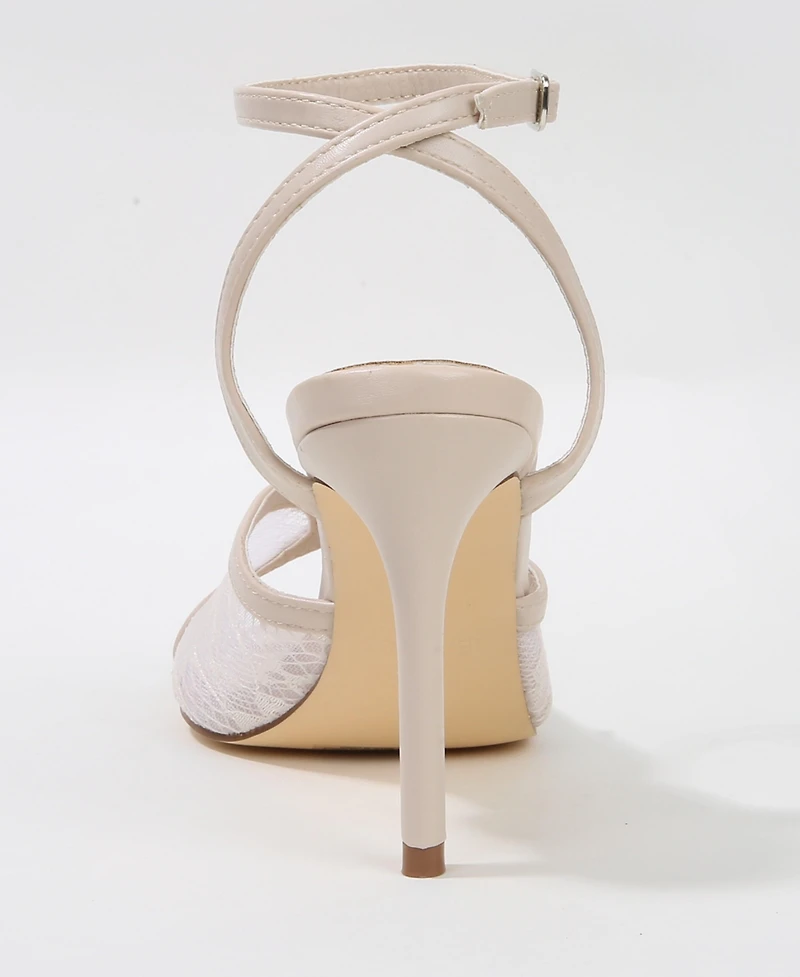 Berness Julie Pearl Embellished Lace Stiletto Heel Sandals