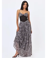 Miss Circle Women's Onora Zebra Print Chiffon Dipped Waist Maxi Dress