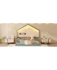 Streamdale Furniture Twin Floor Bed with High Rails and Light for Kids