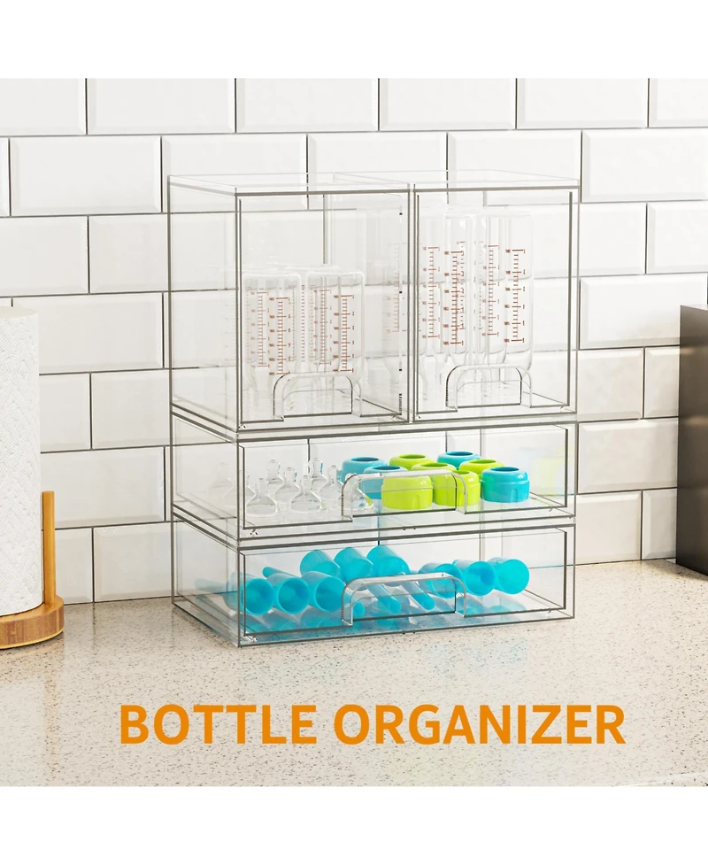 SpaceAid Baby Bottle Storage, 4 Pack Stackable Clear Drawer Unit with 2 Medium and 2 Large Bin for Countertop, Cabinet, Vanity and Bathroom