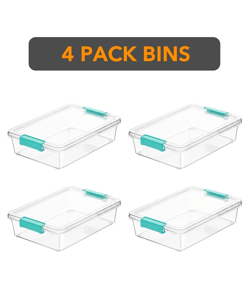 SpaceAid 4 Pack Stackable Storage Bins with Lids, 6 Qt Clear Containers for Home Office and School Supplies, variant