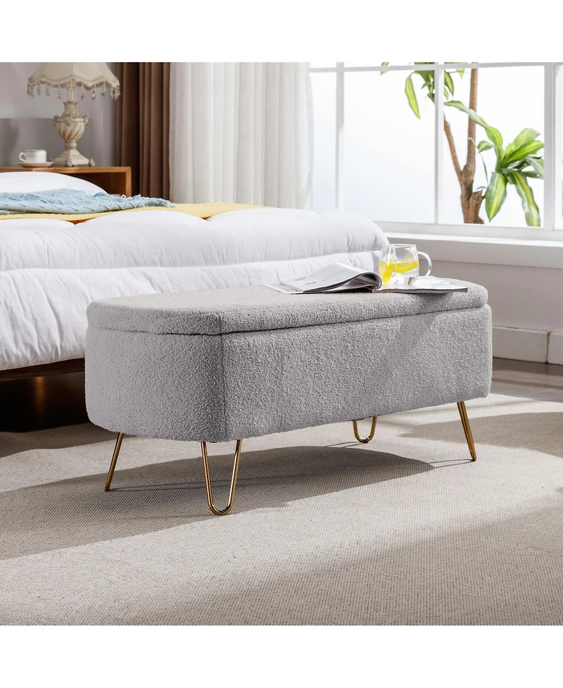 Flynama Faux Fur Storage Ottoman Bench with Gold Metal Legs
