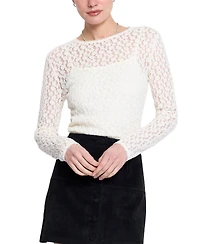 Central Park West Women's Floral-Lace Long-Sleeve Crewneck Sweater