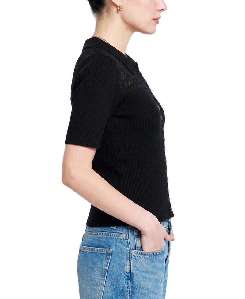 Central Park West Women's Lace Short-Sleeve Button-Up Sweater