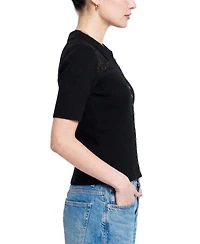 Central Park West Women's Lace Short-Sleeve Button-Up Sweater