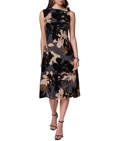 Donna Karan New York Women's Velvet Burnout Asymmetrical-Neck Midi Dress