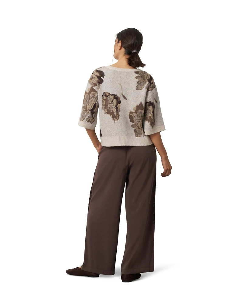 Cable & Gauge Women's Floral-Print Jacquard Cardigan