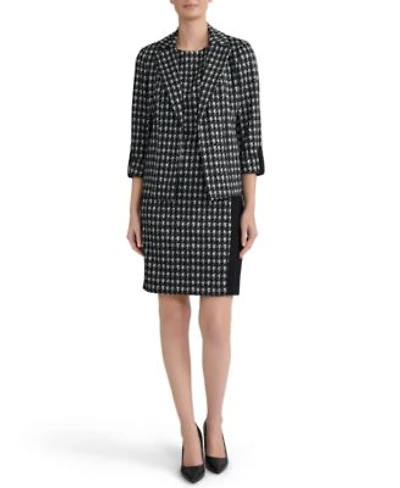 Kasper Womens Check Print Open Seamed Jacket Crewneck Sleeveless Sheath Dress